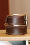 Dark Brown Leather Belt – Double Stitched – 1.5 Inches Wide